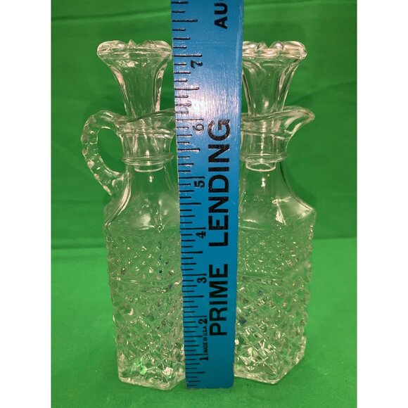 1960s 2 PC Vinegar and Oil Set Clear Glass - Picture 2 of 6